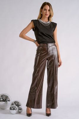 Brown Faux Leather Pants