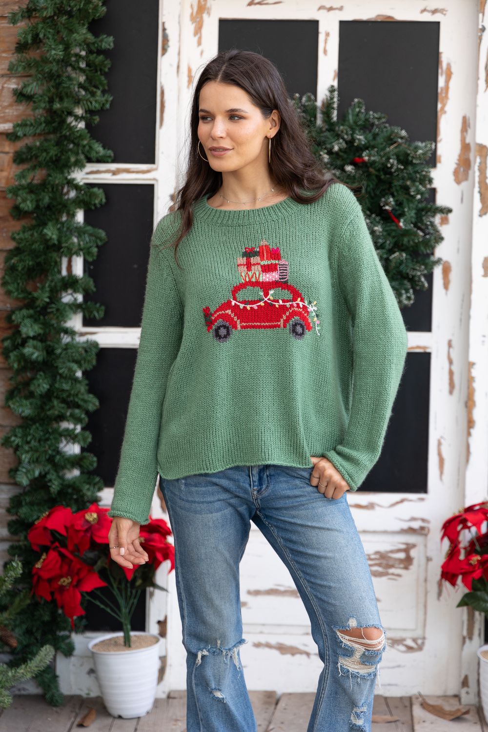 MERRY EVERYTHING CREW CHUNKY-SHADLE GREEN