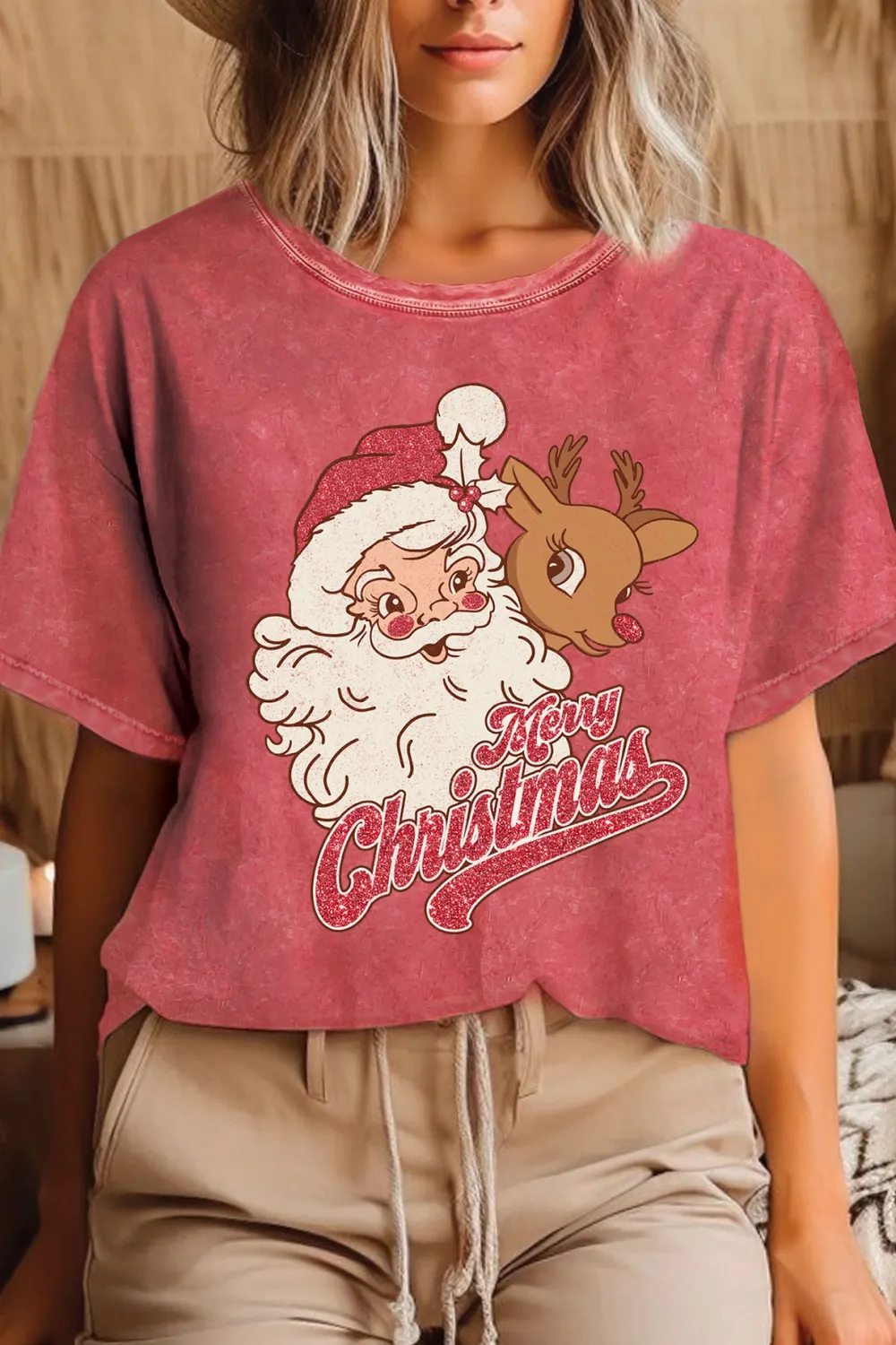 SANTA &amp; RUDOLPH GRAPHIC TEE-TEABERRY