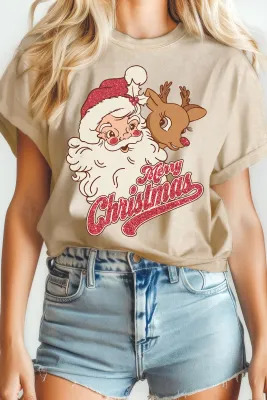 SANTA &amp; RUDOLPH GRAPHIC TEE- STONE