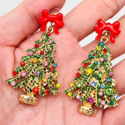 Red bow Christmas Tree Earrings