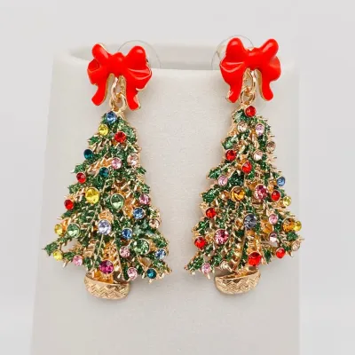 Red bow Christmas Tree Earrings