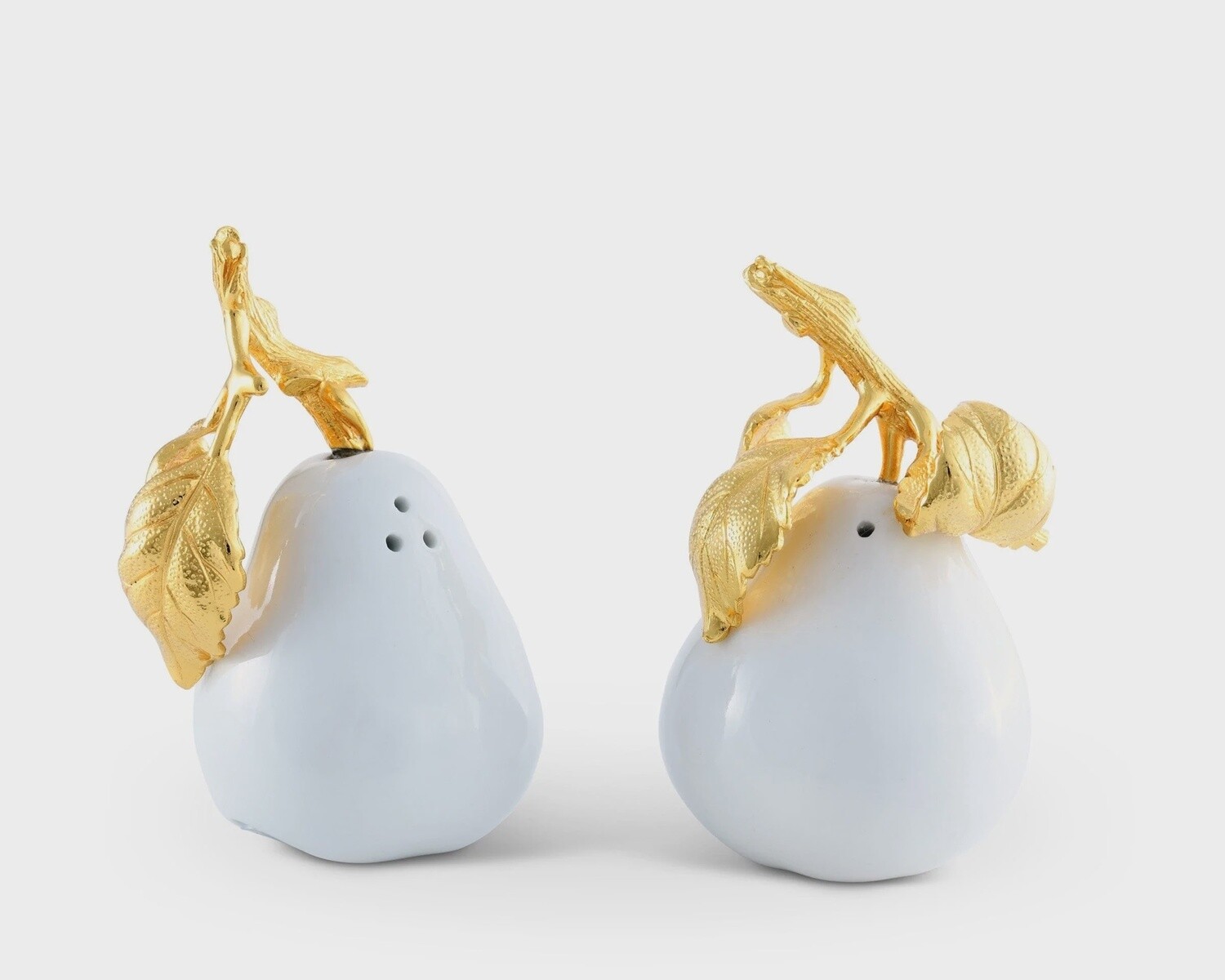 Vagabond House Porcelain Pear Salt & Pepper Gold Leaf Set