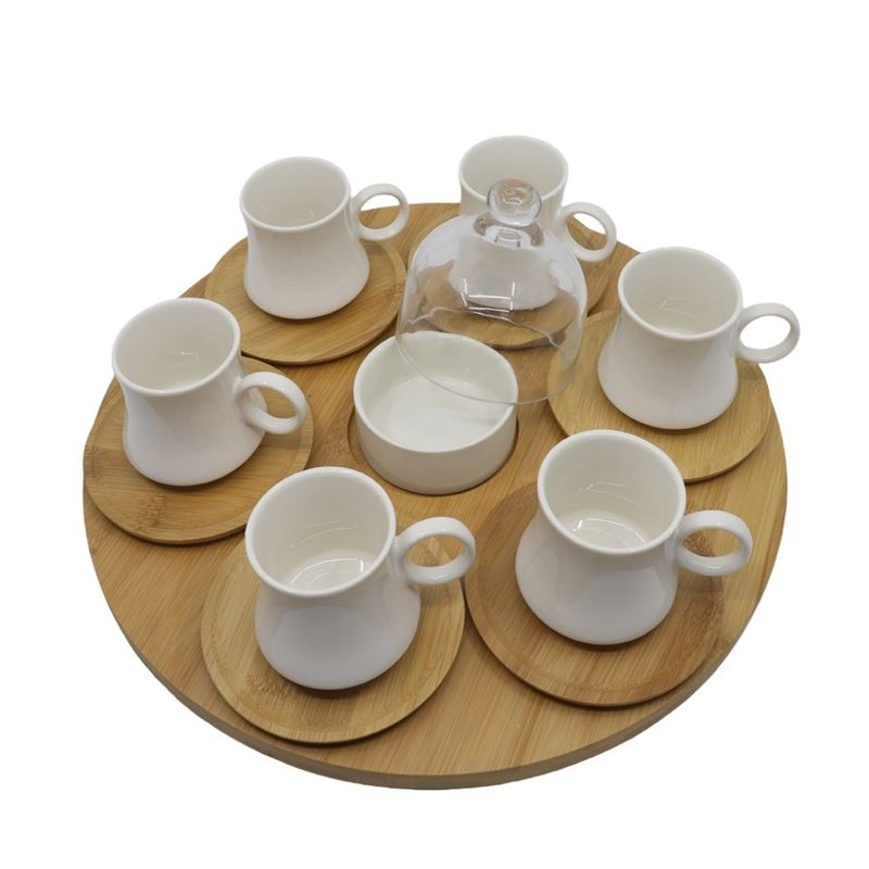 JUEGO DE TAZAS  CON AZUCARERO Y BASE C/PLATILLITO BAMBU 6PZS 