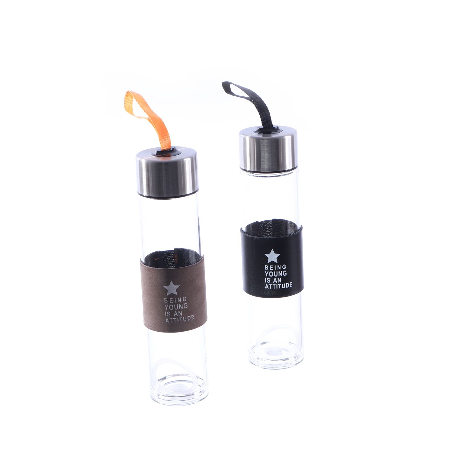 BOTELLA DE VIDRIO CON CUERINA 350ML 