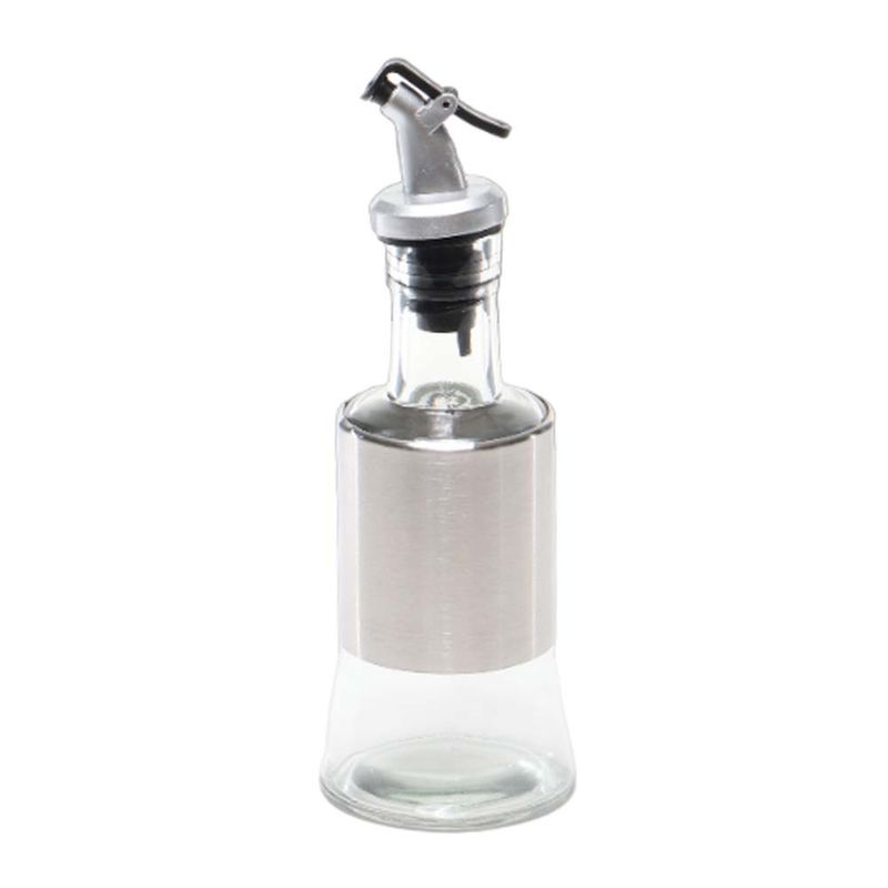 PORTA ACEITE Y VINAGRE DE VIDRIO Y ACERO COM PICO DOSIFICADOR