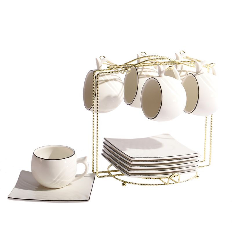 SET DE 6 TAZAS Y PLATILLOS CON SOPORTE PARA CAFÉ Y TE