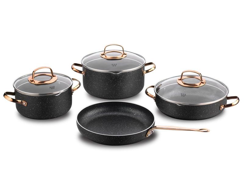 KORKMAZ JUEGO DE OLLA NEGRO/ROSEGOLD GALAKSI ALU. 7 PCS