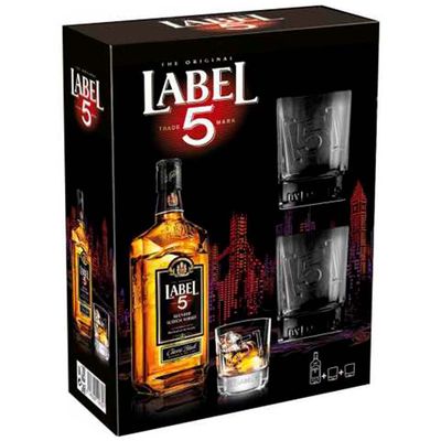 WHISKY LABEL 5 CON 2 VASOS 750ML