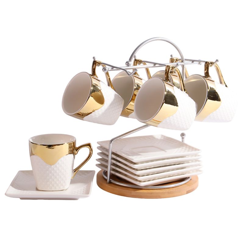 SET DE 6 TAZAS Y PLATILLOS CON SOPORTE PARA CAFÉ Y TE