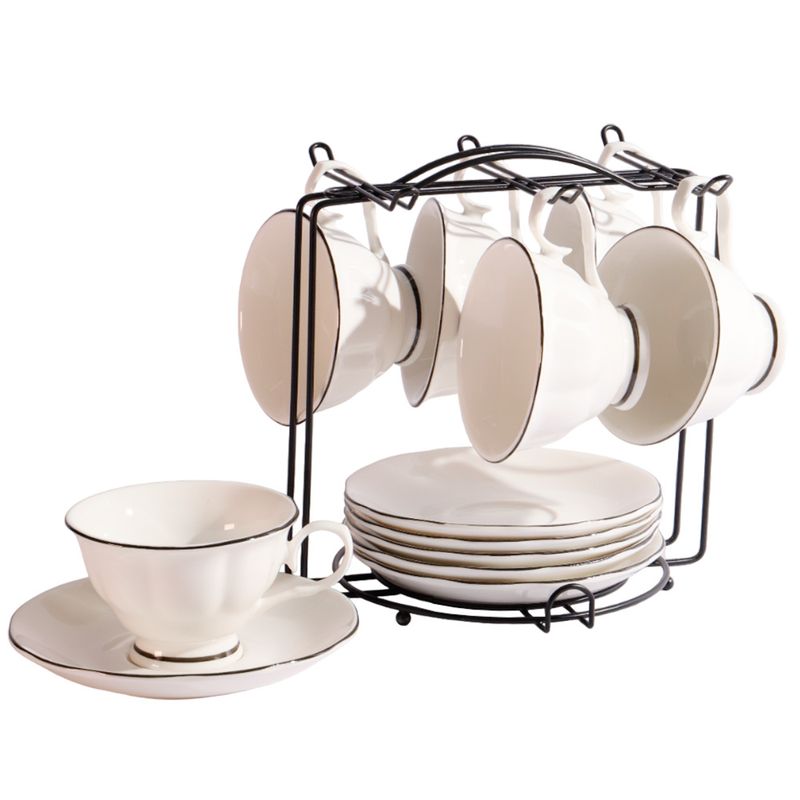 SET DE 6 TAZAS Y PLATILLOS CON SOPORTE PARA CAFÉ Y TE