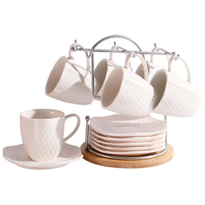 SET DE 6 TAZAS Y PLATILLOS CON SOPORTE PARA CAFÉ Y TE