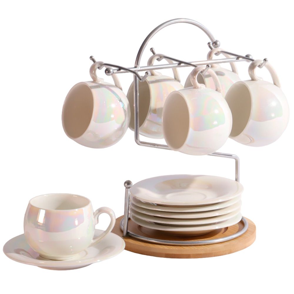 SET DE 6 TAZAS Y PLATILLOS CON SOPORTE PARA CAFÉ Y TE