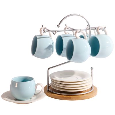 SET DE 6 TAZAS Y PLATILLOS CON SOPORTE PARA CAFÉ Y TE