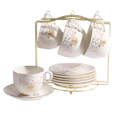 SET DE 6 TAZAS Y PLATILLOS CON SOPORTE PARA CAFÉ Y TE