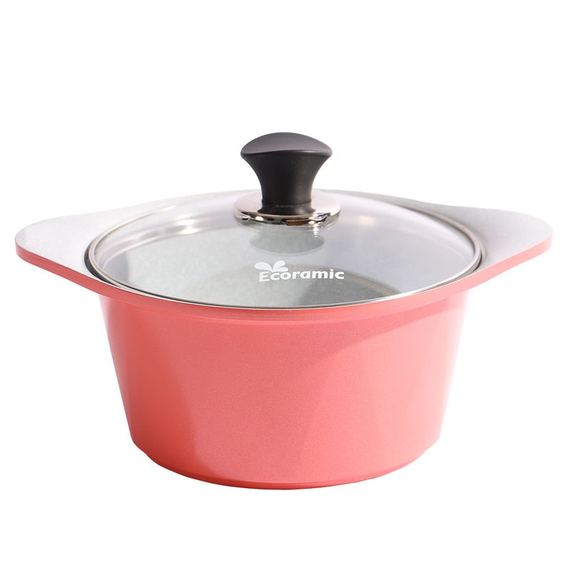 CACEROLA DE SALSA DE CERAMICA ECORAMIC CON TAPA 20CM ROSA