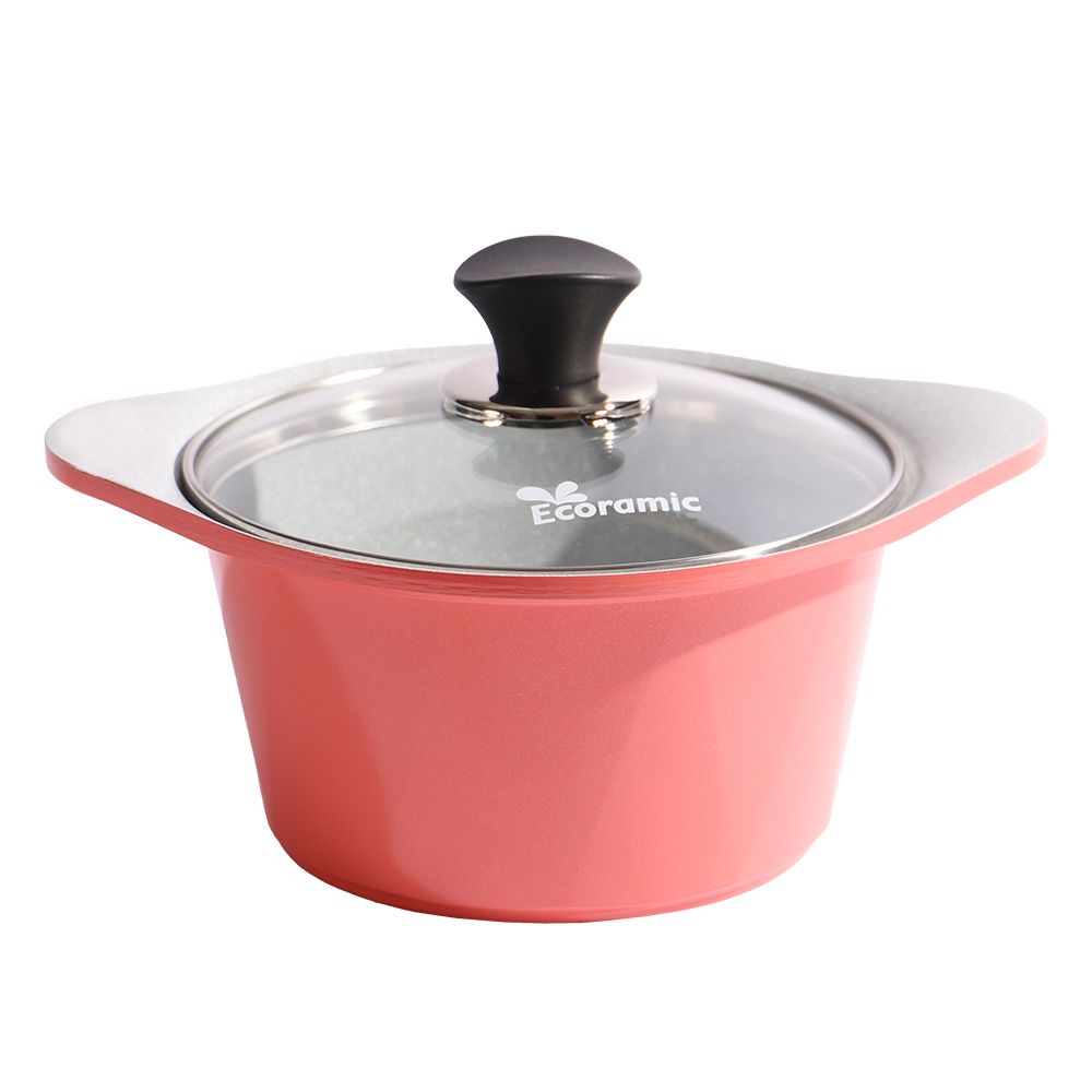 CACEROLA DE SALSA DE CERAMICA ECORAMIC CON TAPA 18CM ROSA