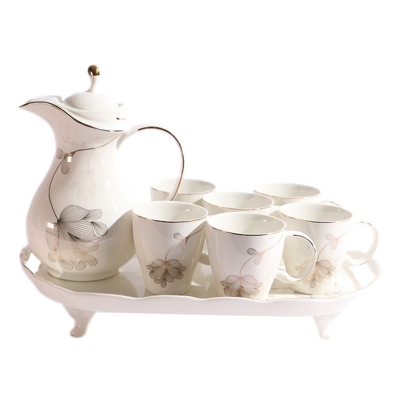 JUEGO DE TAZAS CON TETERA Y BANDEJA CERAMICA 8PZS