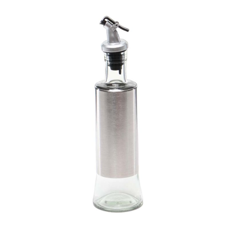 PORTA ACEITE Y VINAGRE DE VIDRIO Y ACERO COM PICO DOSIFICADOR