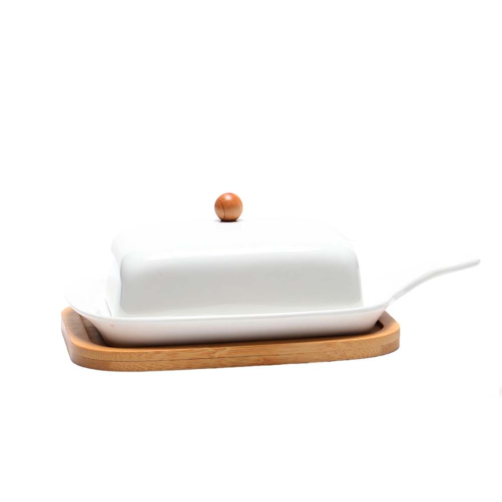 MANTEQUERA DE CERAMICA BASE BAMBU 12X16CM