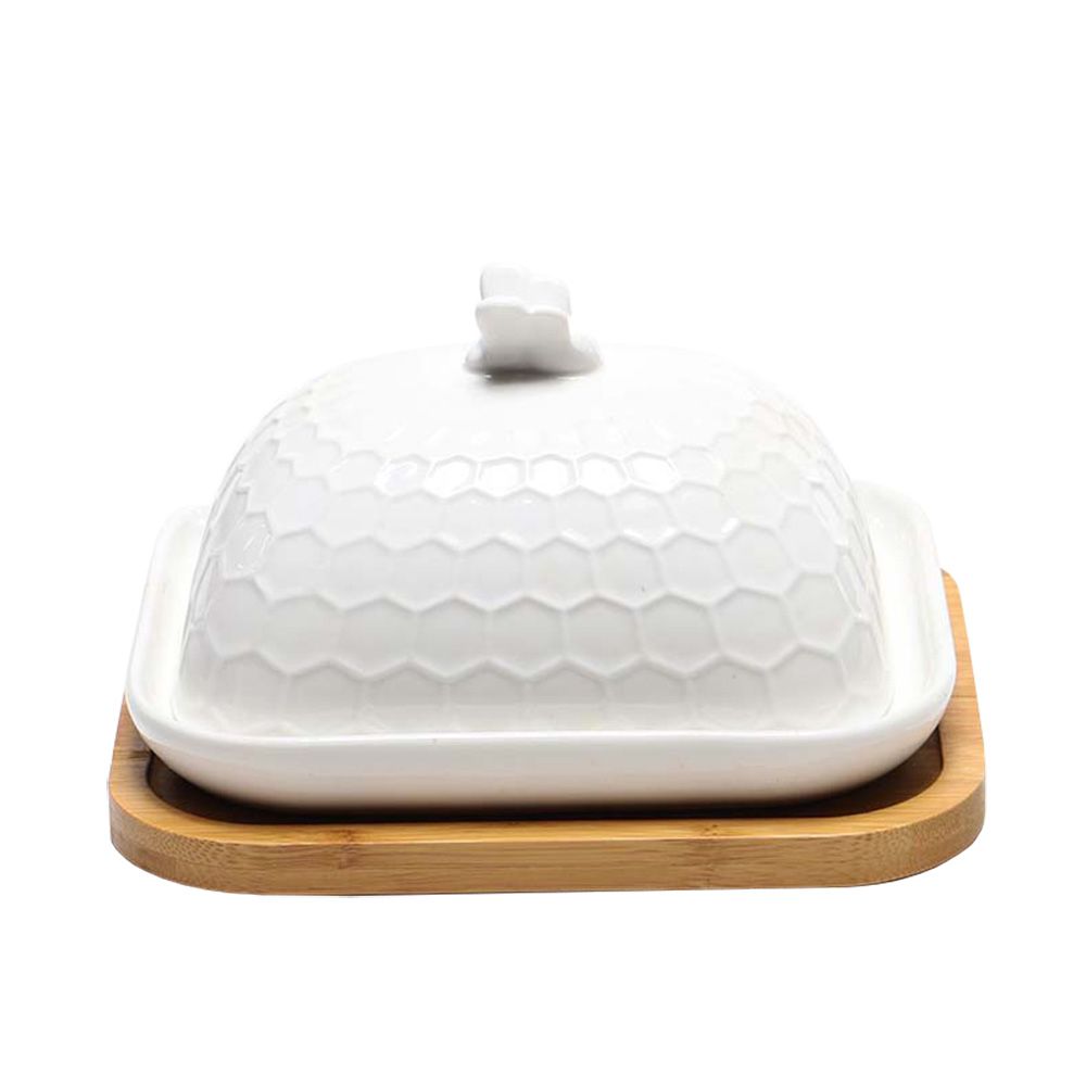 BANDEJA CERAMICA C/  BASE BAMBU