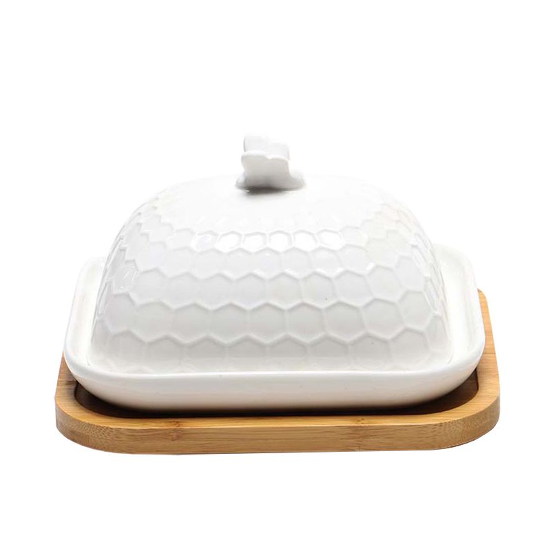 BANDEJA CERAMICA C/  BASE BAMBU