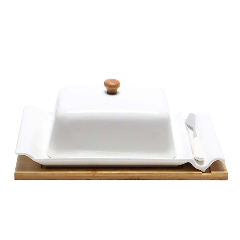 PORTA MANTECA CERAMICA C/ BASE BAMBU