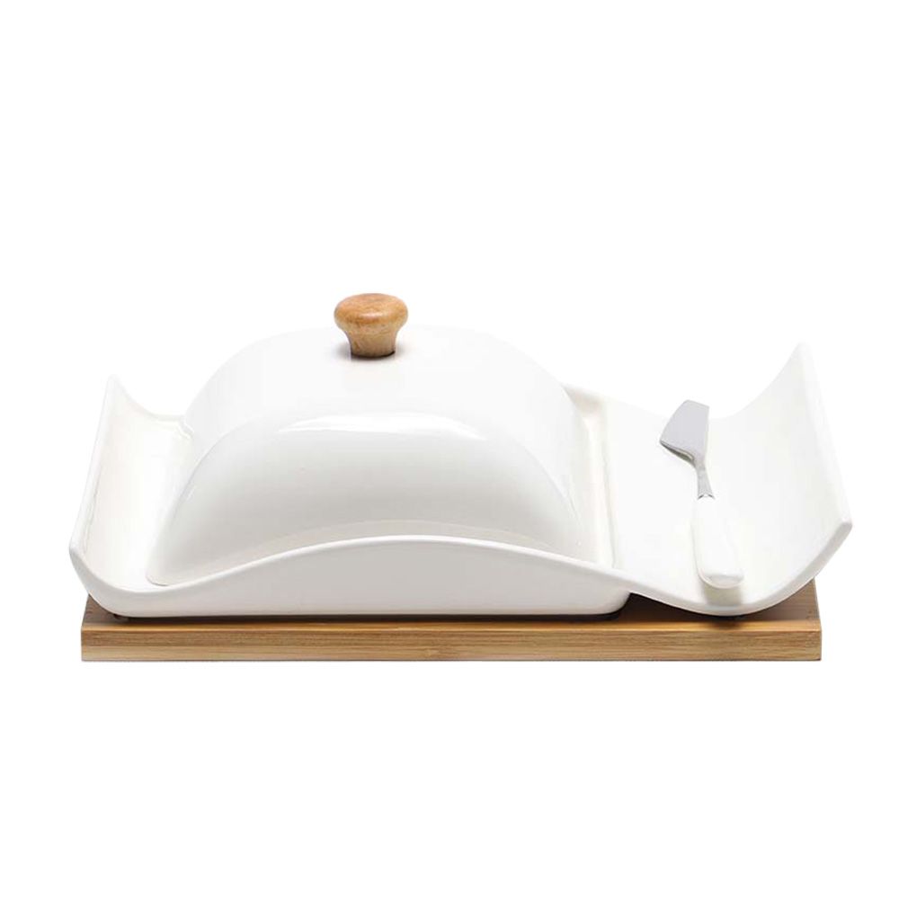 PORTA MANTECA CERAMICA C/ BASE BAMBU
