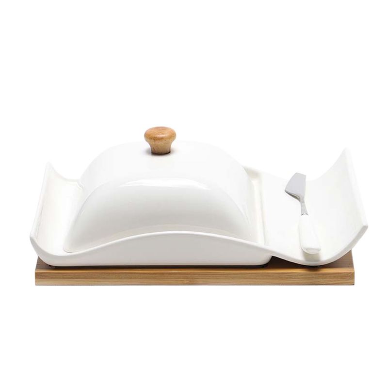 PORTA MANTECA CERAMICA C/ BASE BAMBU