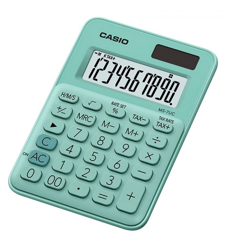 CALCULADORA CASIO MS-7UC-GN - 10 DÍGITOS - VERDE