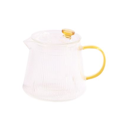 TETERA DE VIDRIO ALTO RELIEVE LINEAS C/FILTRO Y TAPA, MANIJA DORADO 450ML  