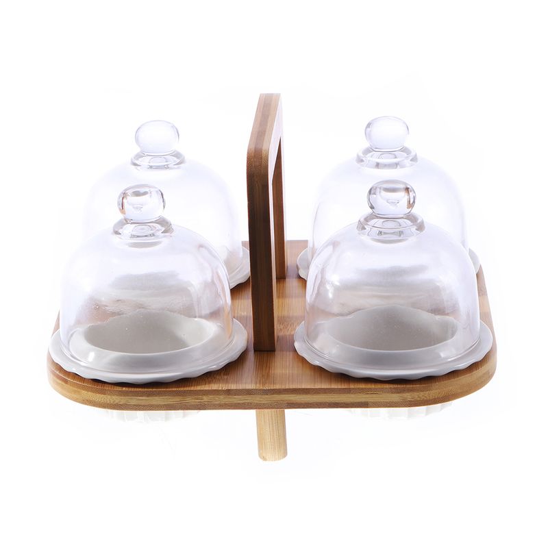 PLATITO PARA POSTRE DE CERAMICA CON TAPA DE VIDRIO