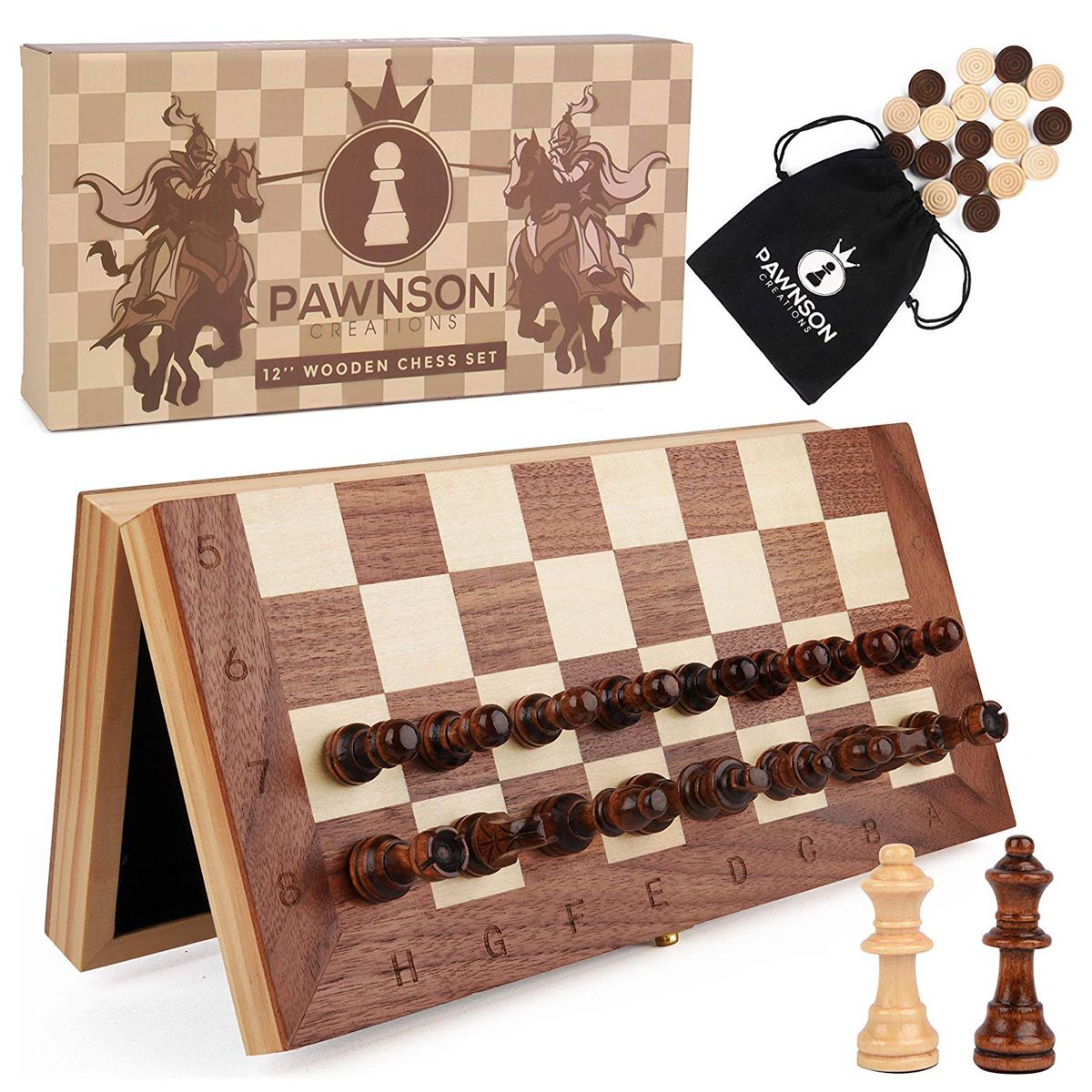 JUEGO DE AJEDREZ Y DAMA MAGNETICO  DE MADERA PLEGABLE 30CM