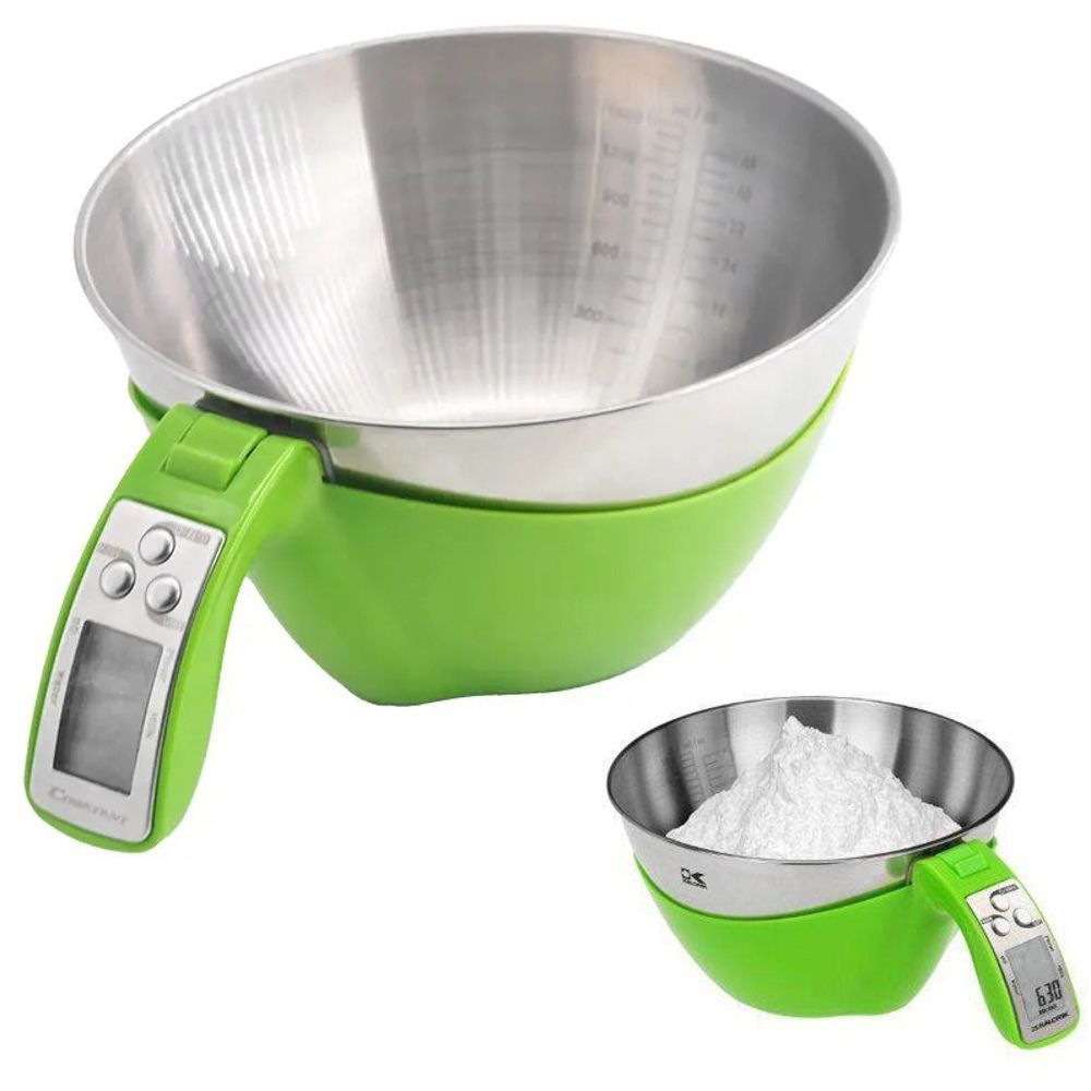 BALANZA DIGITAL DE COCINA CON CUENCO Y TAZA MEDIDORA INOX