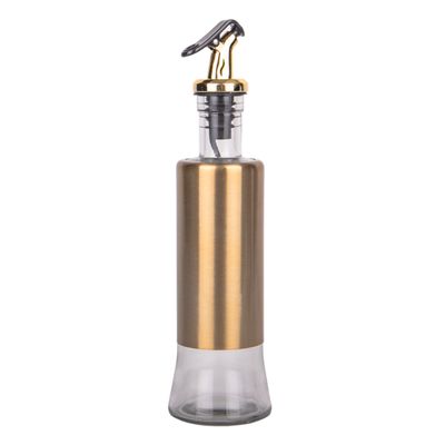 PORTA ACEITE Y VINAGRE DE VIDRIO Y ACERO DORADO 300ML 
