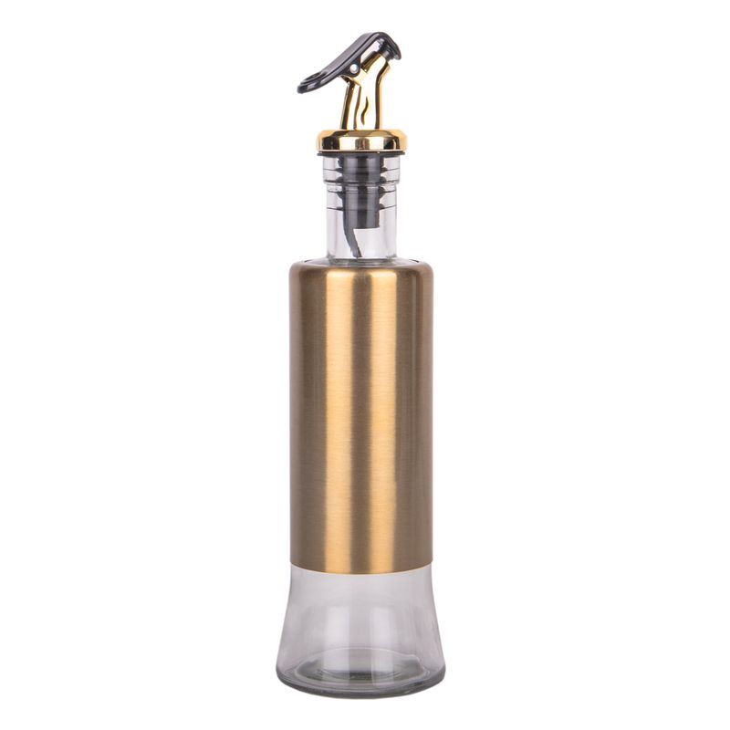 PORTA ACEITE Y VINAGRE DE VIDRIO Y ACERO DORADO 300ML 