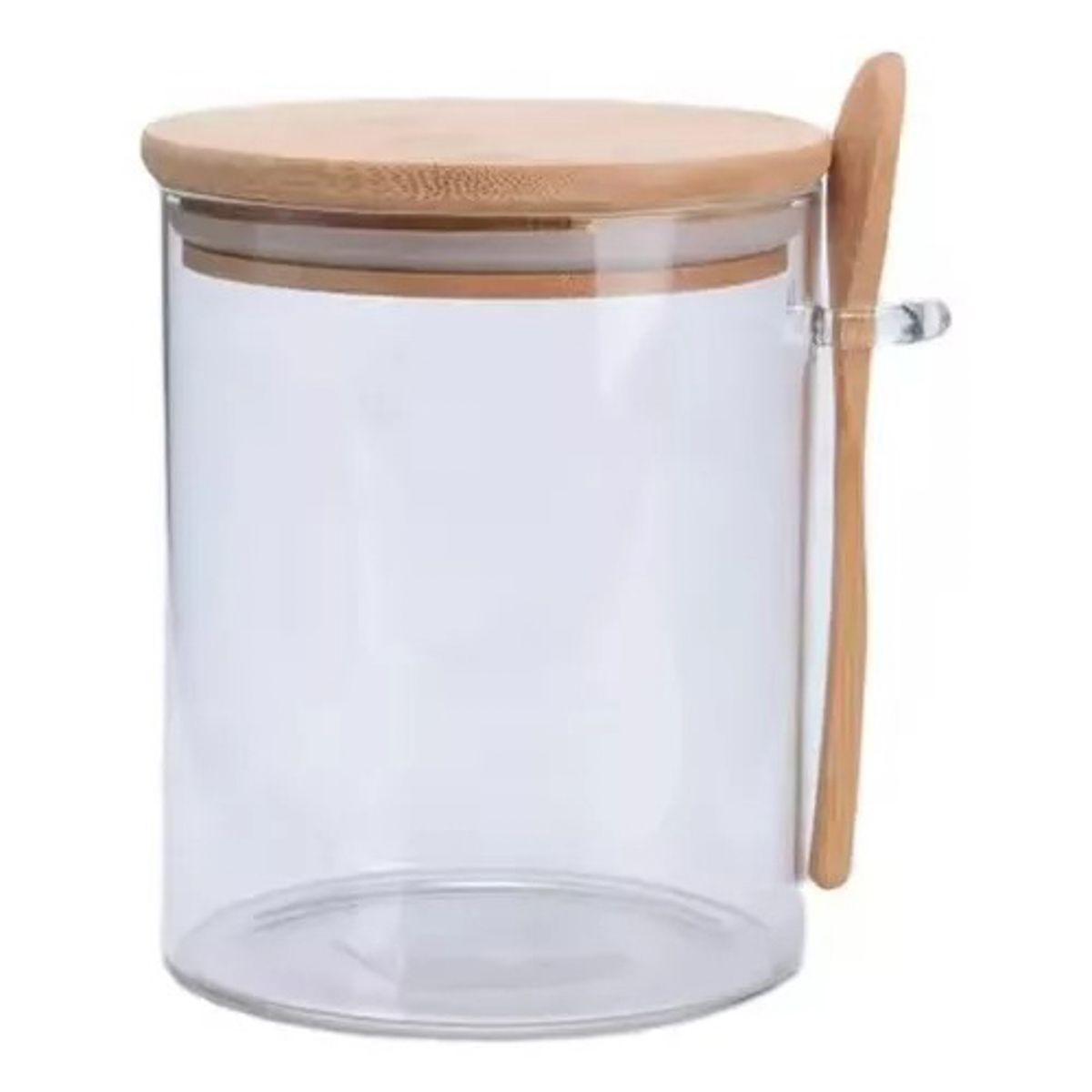 POTE DE VIDRIO TAPA DE BAMBU 10X15CM