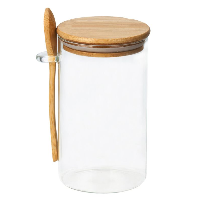 POTE DE VIDRIO TAPA DE BAMBU 10X20CM