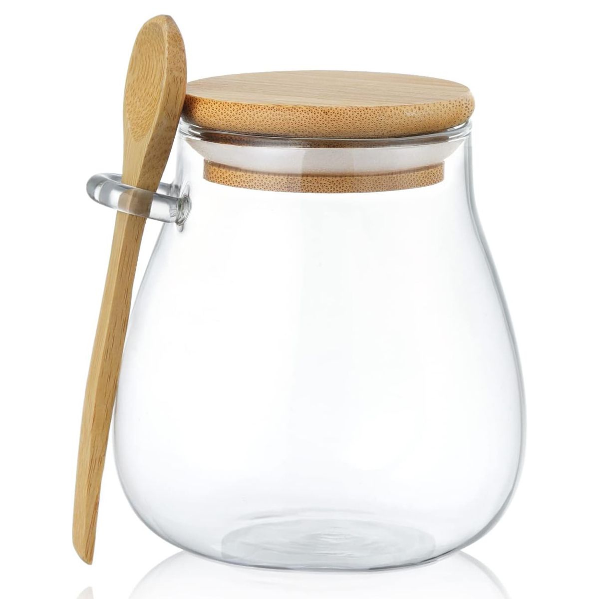 POTE DE VIDRIO TAPA DE BAMBU 350ML