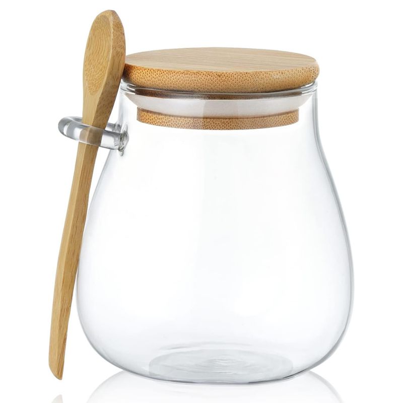POTE DE VIDRIO TAPA DE BAMBU 350ML