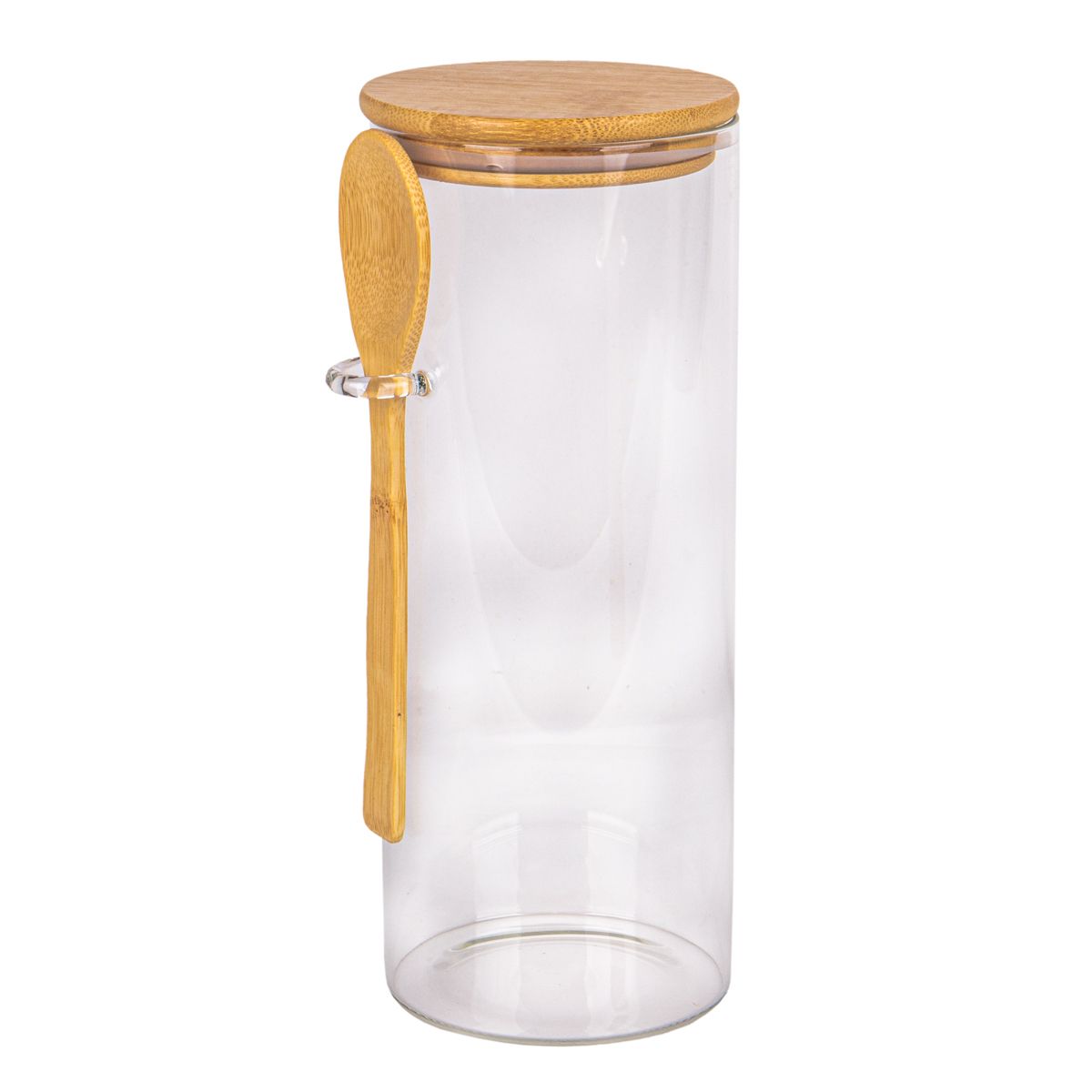 POTE DE VIDRIO TAPA DE BAMBU 10X25CM
