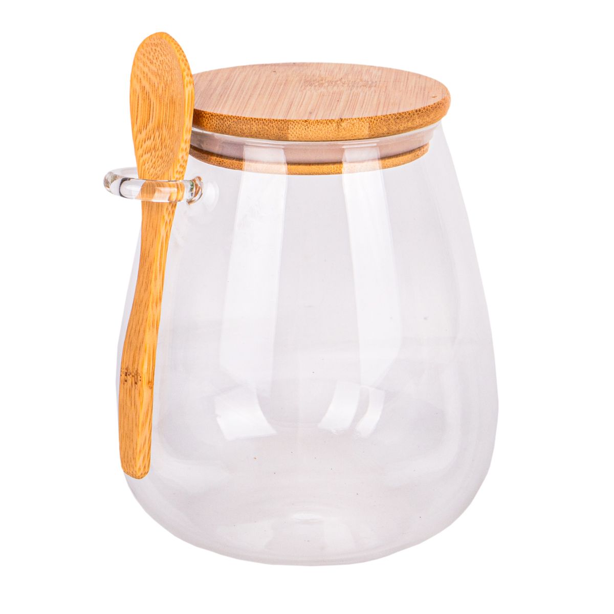 POTE DE VIDRIO TAPA DE BAMBU 600ML