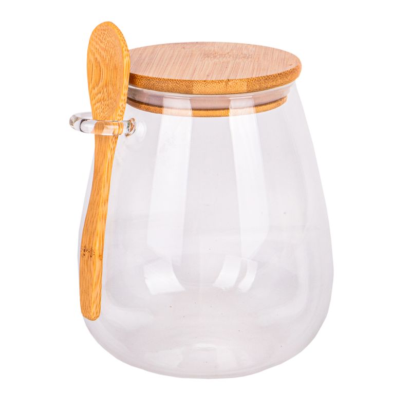 POTE DE VIDRIO TAPA DE BAMBU 600ML