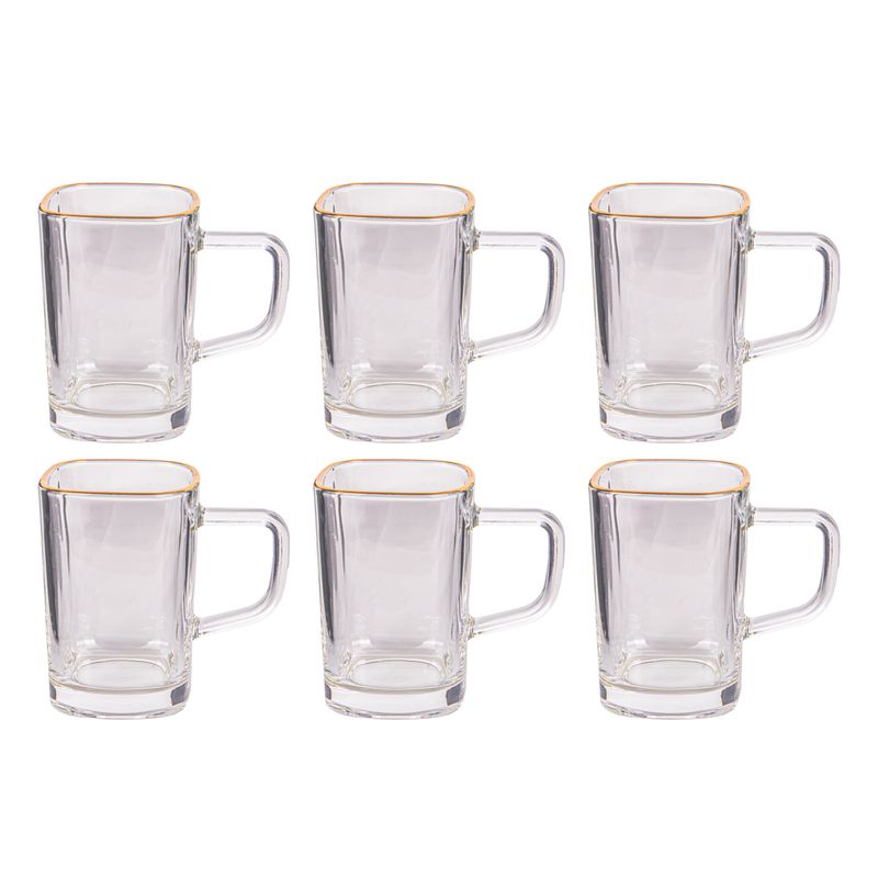 JUEGO DE TAZAS DE VIDRIO BORDE DORADO 6PCS 180ML