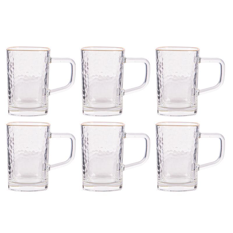 JUEGO DE TAZAS DE VIDRIO BORDE DORADO 6PCS 180ML