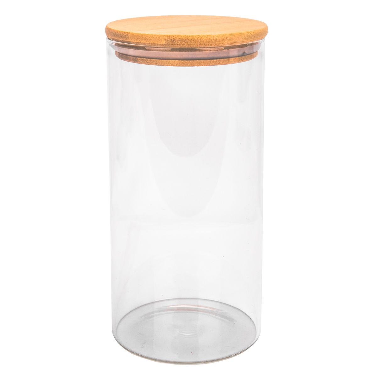POTE DE VIDRIO TAPA DE BAMBU 10X20CM