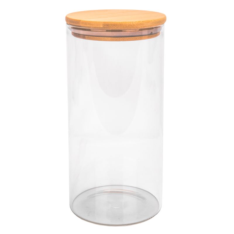 POTE DE VIDRIO TAPA DE BAMBU 10X20CM