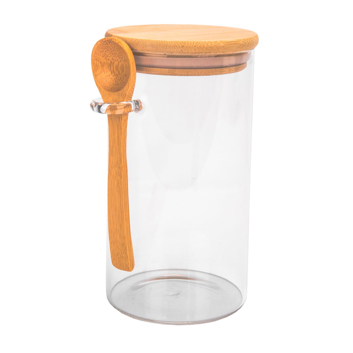 POTE DE VIDRIO TAPA DE BAMBU 8,5X15CM