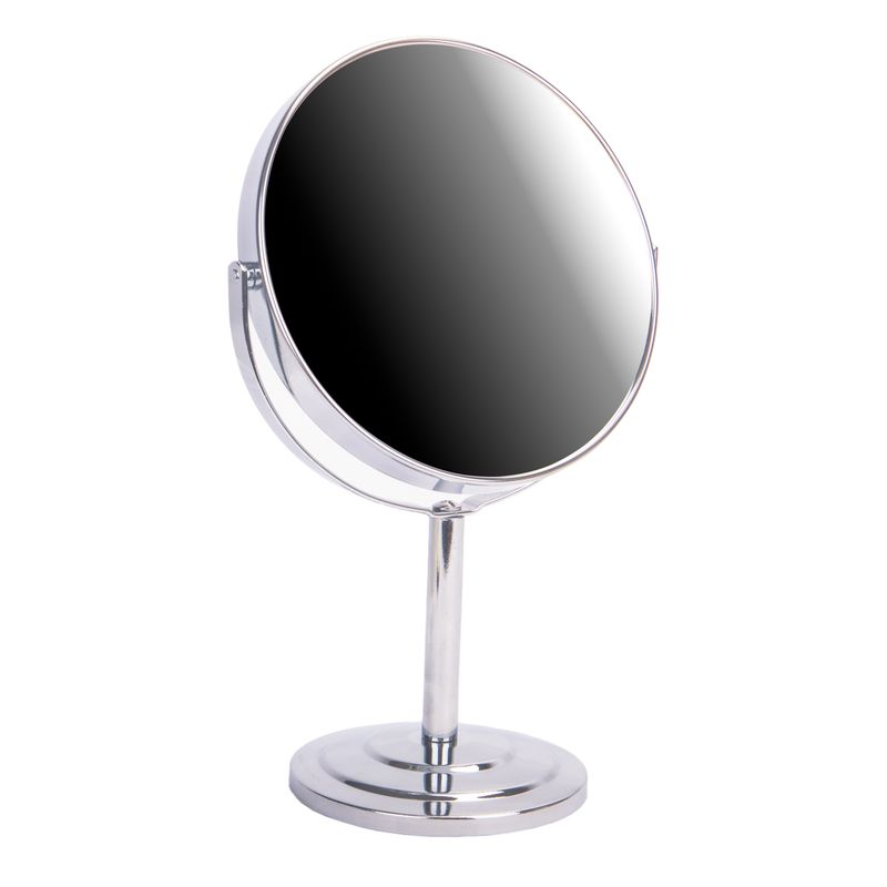 ESPEJO DE MESA  MAQUILLAJE SOPORTE GIRATORIO DE 33CM CON AUMENTO  MARCO DE COLOR PLATEADO 