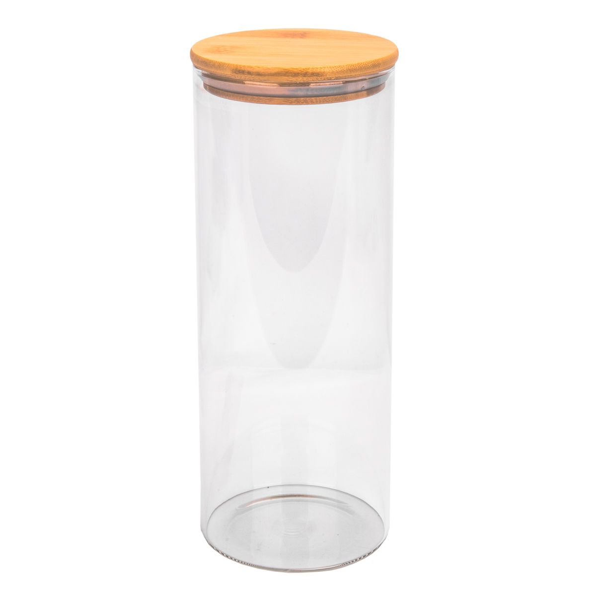 POTE DE VIDRIO TAPA DE BAMBU 10X25CM